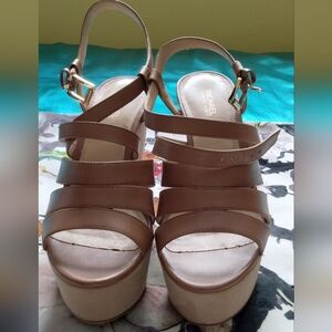MICHAEL Michael Kors Tan Leather Platform Strappy Sandals